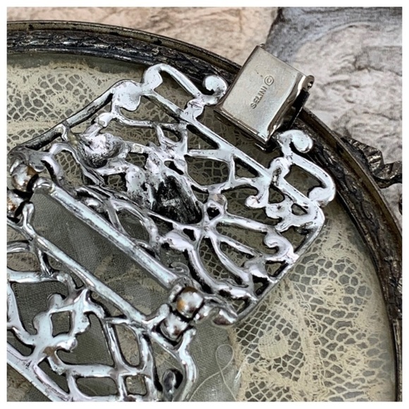 Vintage Selro Selini Signed Jester Clown Silver Plated Wide Panel Link Bracelet - Picture 10 of 10